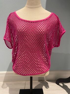 Women’s Hot Pink Open Weave Short Sleeve Top
